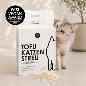 Katze mit nachhaltigem TOFU Klumpstreu in der Variante Geruchlos