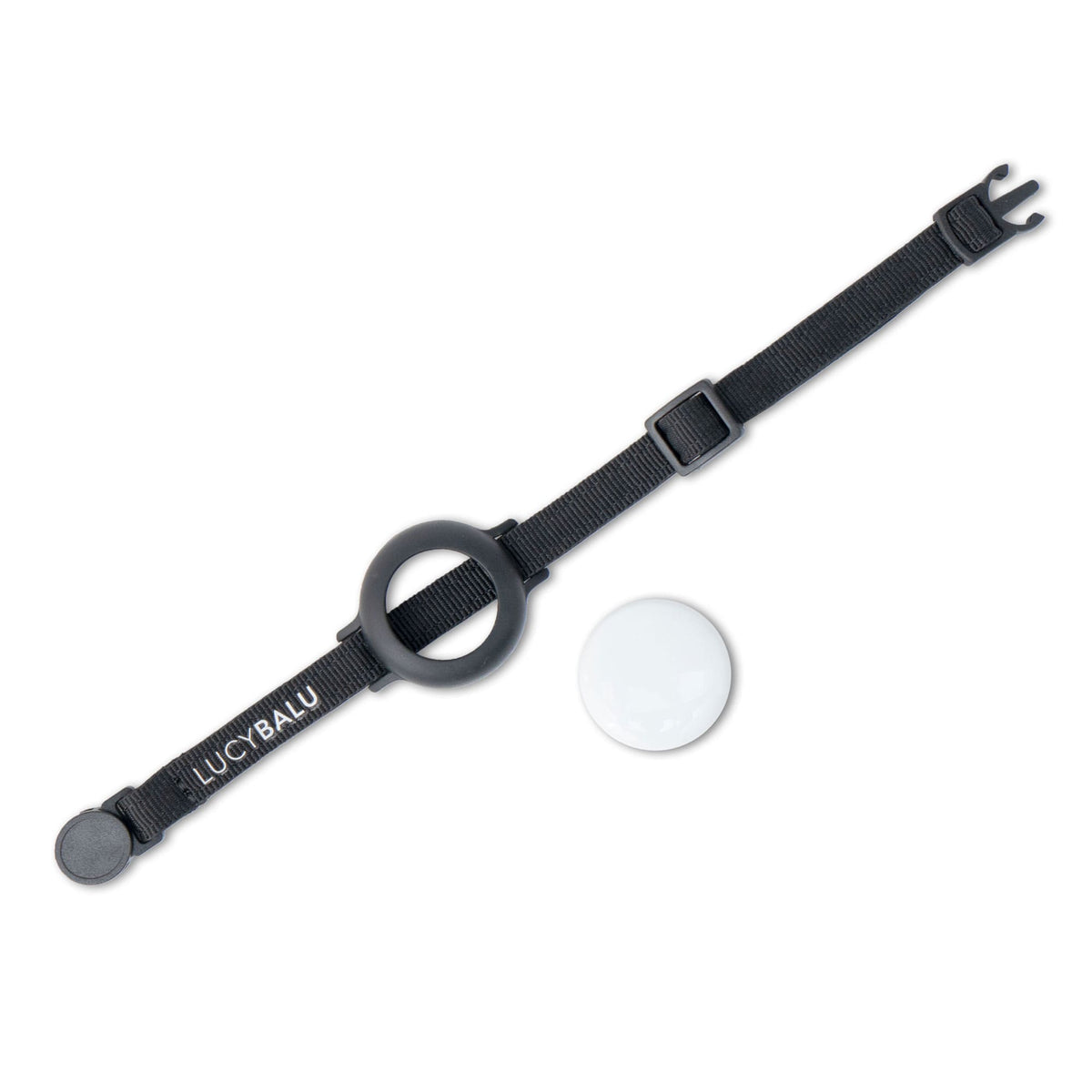 Collare per gatti DORI nero con porta AirTag e Apple AirTag, foto in studio