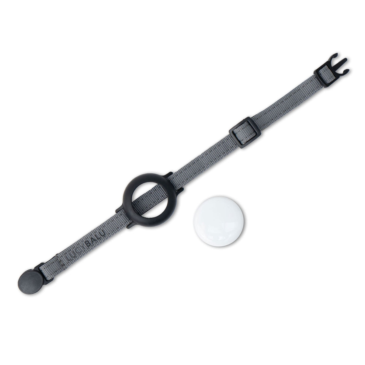 Collare per gatti DORI grigio con porta AirTag e Apple AirTag, foto in studio