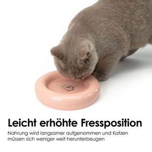 Katze frisst aus rosé DROP Katzennapf - Hello Kitty Edition in leicht erhöhter Fressposition