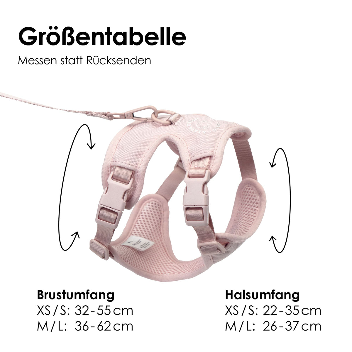 Größentabelle für EXPLORER Katzengeschirr Hello Kitty Edition mit Brust- und Halsumfang XS/S und M/L