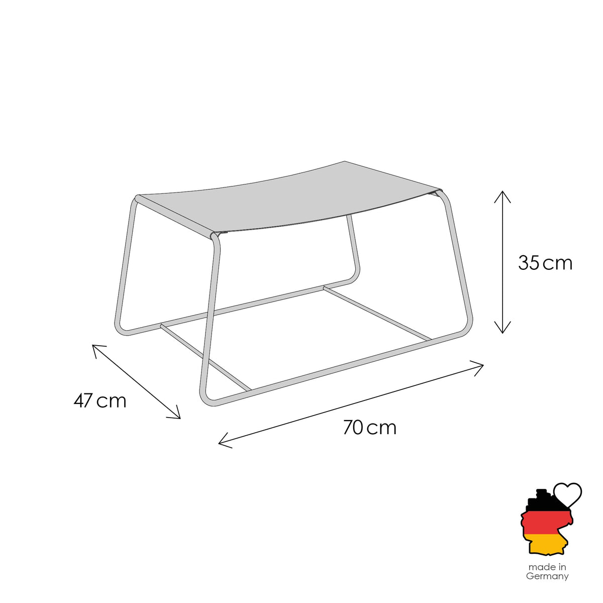 FLOAT Katzenhängematte Maßzeichnung: 70 cm breit, 47 cm tief, 35 cm hoch, Made in Germany