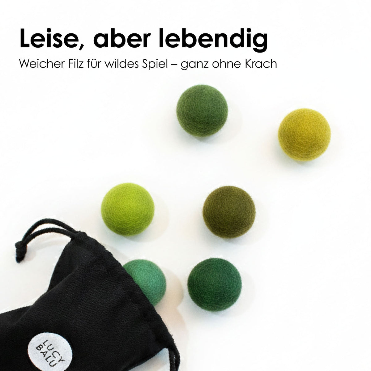 Balles en feutre MATCHA MIX avec pochette en tissu LucyBalu – discrètes mais pleines de vie
