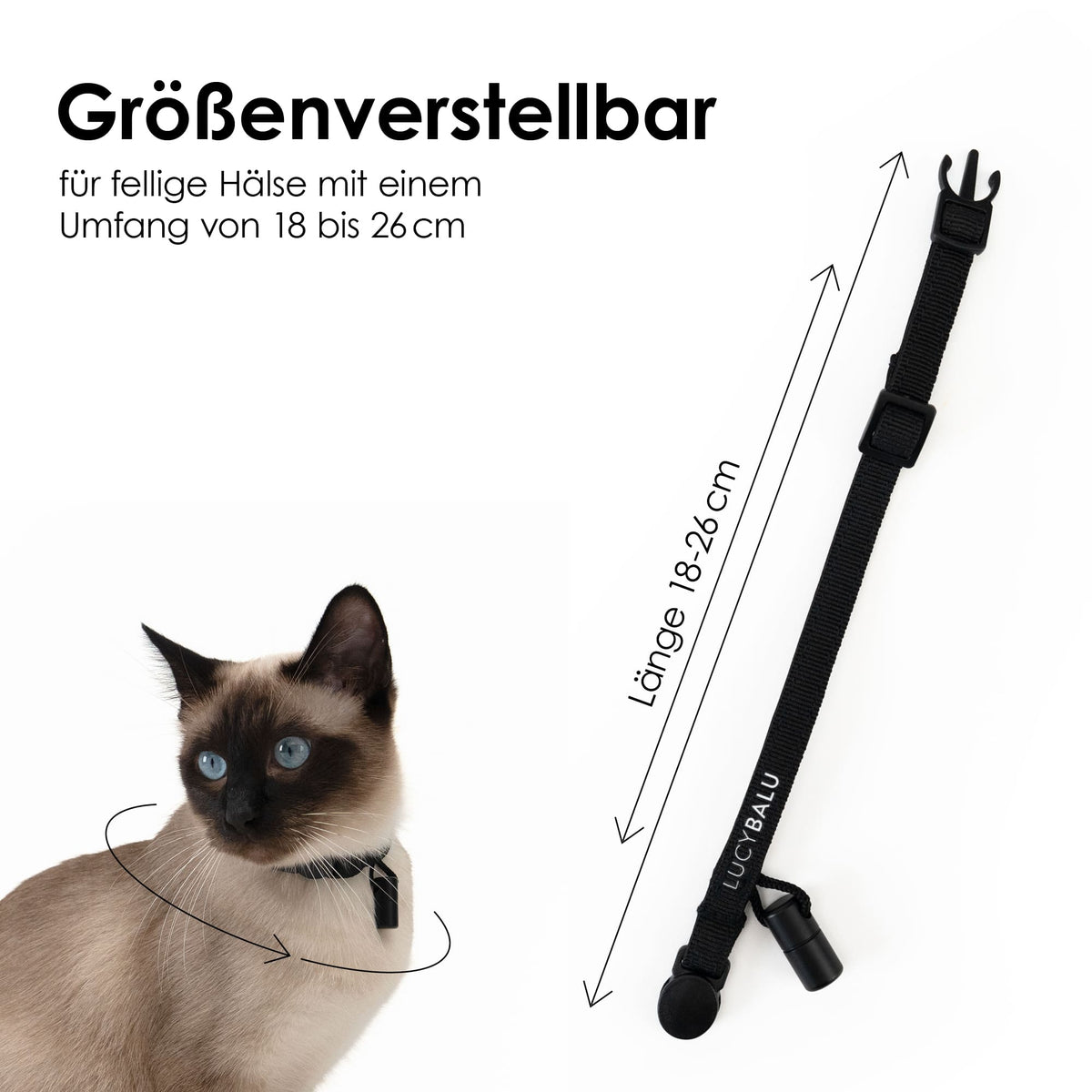 Collare per gatti regolabile in nylon – ideale per una circonferenza del collo da 18 a 26 cm.