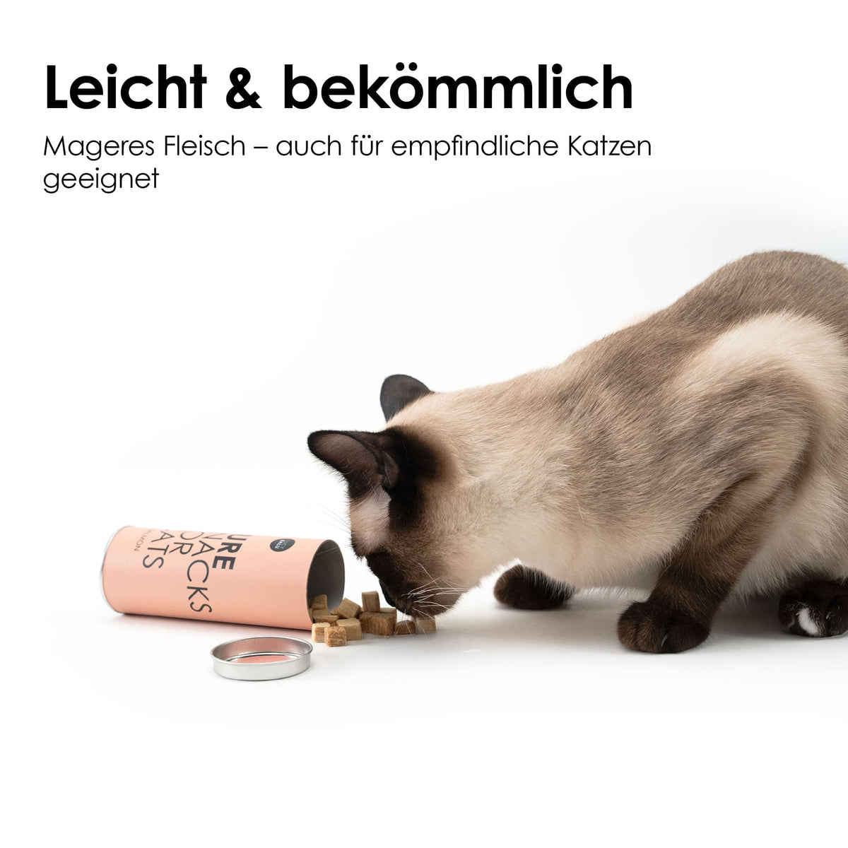 Katze frisst PURE Katzensnack – leicht und bekömmlich