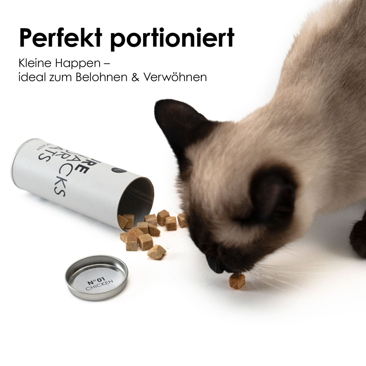 Katze frisst PURE Katzensnack – perfekt portionierte Happen zum Belohnen
