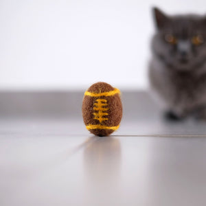Katze schaut auf SUPER BALLS Football aus Filz