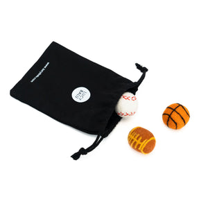 SUPER BALLS US 3er-Set: Baseball, Basketball und Football mit LucyBalu Aufbewahrungsbeutel