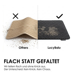 LOOMAT Streumatte: Flach statt gefaltet – wird ohne Knick geliefert, Vergleich mit gefalteter Konkurrenzmatte