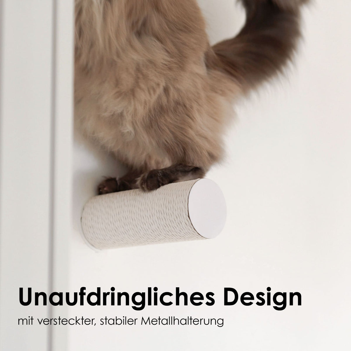 Tiragraffi JUMPER LITE: design discreto con supporto in metallo nascosto e robusto, primo piano della zampa del gatto sul tronco
