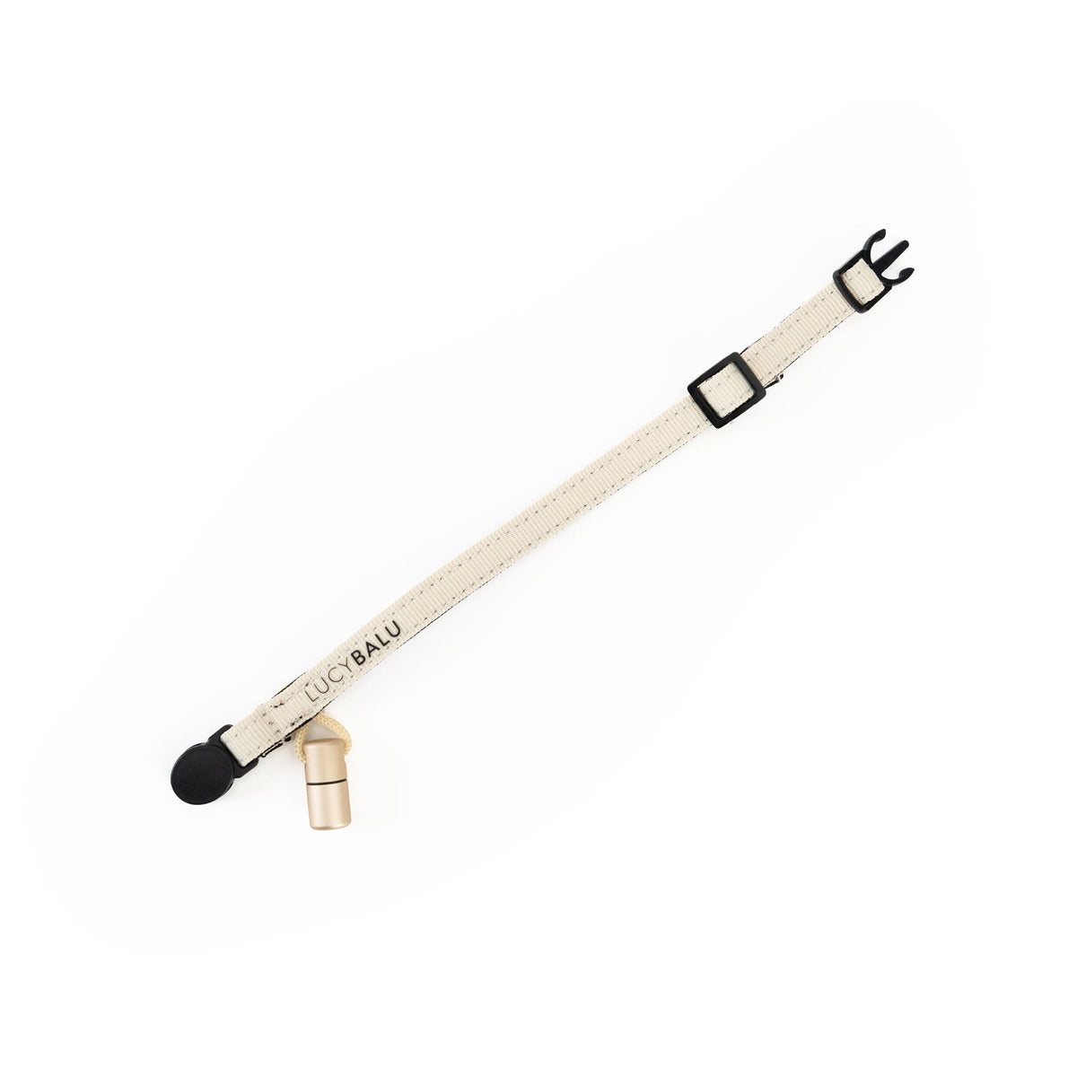 Collare per gatti beige (colore sabbia) con capsula di emergenza in alluminio – accessorio elegante per gatti che escono.
