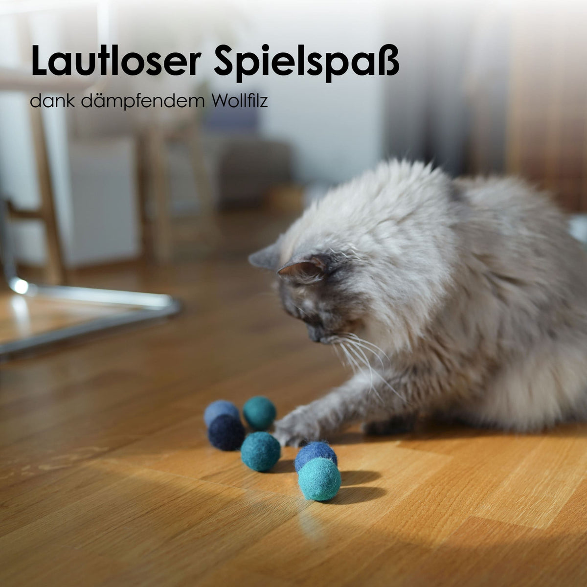 Gatto gioca con le palline di feltro OCEAN VIBES – divertimento silenzioso grazie al feltro di lana ammortizzante