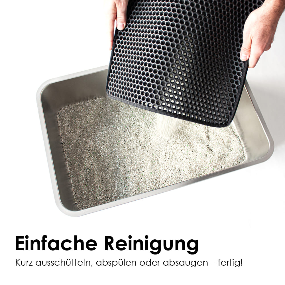 LOOMAT Streumatte in Anthrazit: Einfache Reinigung – kurz ausschütteln, abspülen oder absaugen, Streu wird zurück in die Toilette geschüttet