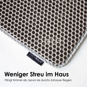 LOOMAT Streumatte in Grau: Weniger Streu im Haus – fängt Krümel ab, bevor sie durchs Zuhause fliegen, Nahaufnahme der Wabenstruktur