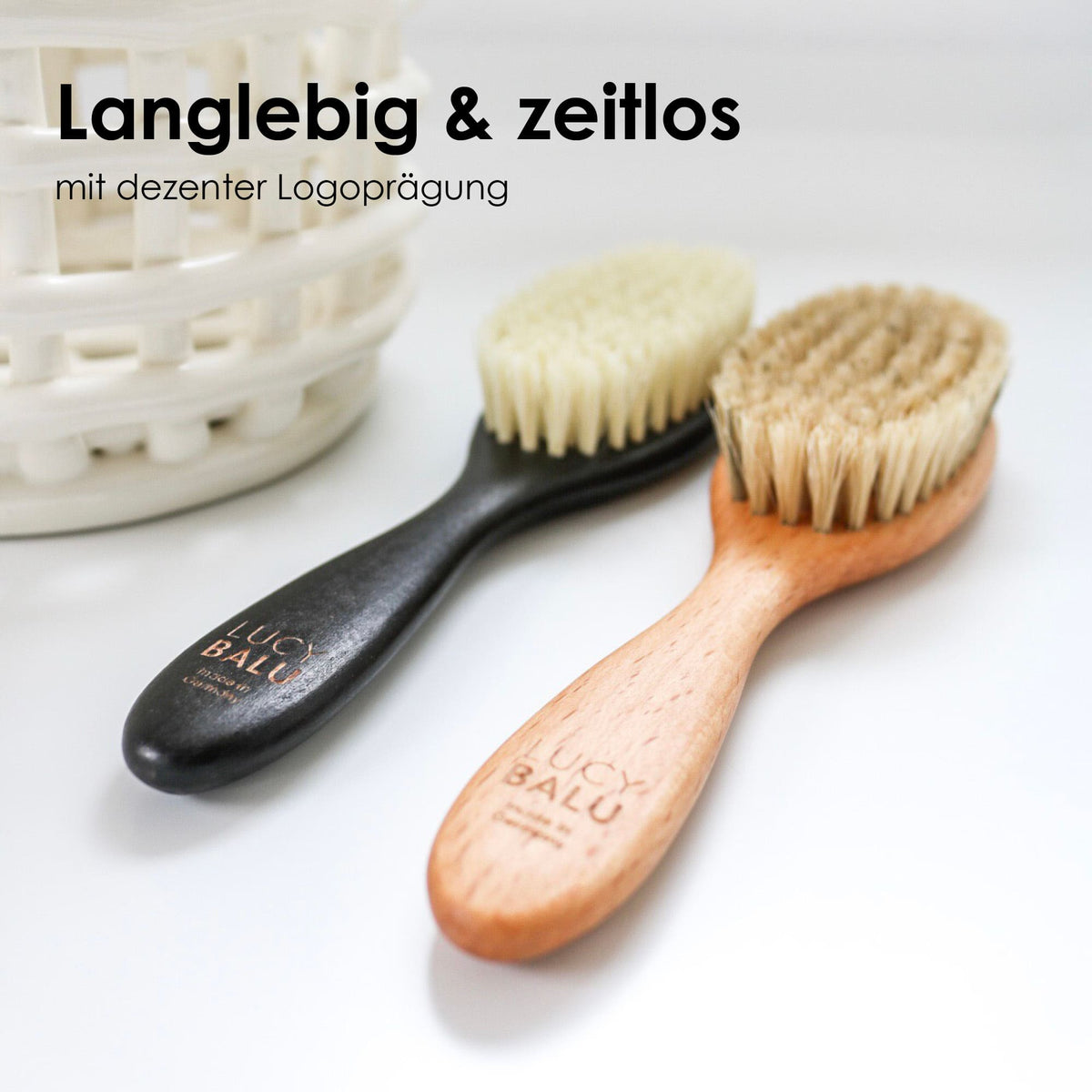 Deux brosses pour chat FIGARO avec logo LucyBalu gravé sur le manche en bois – durables et intemporelles