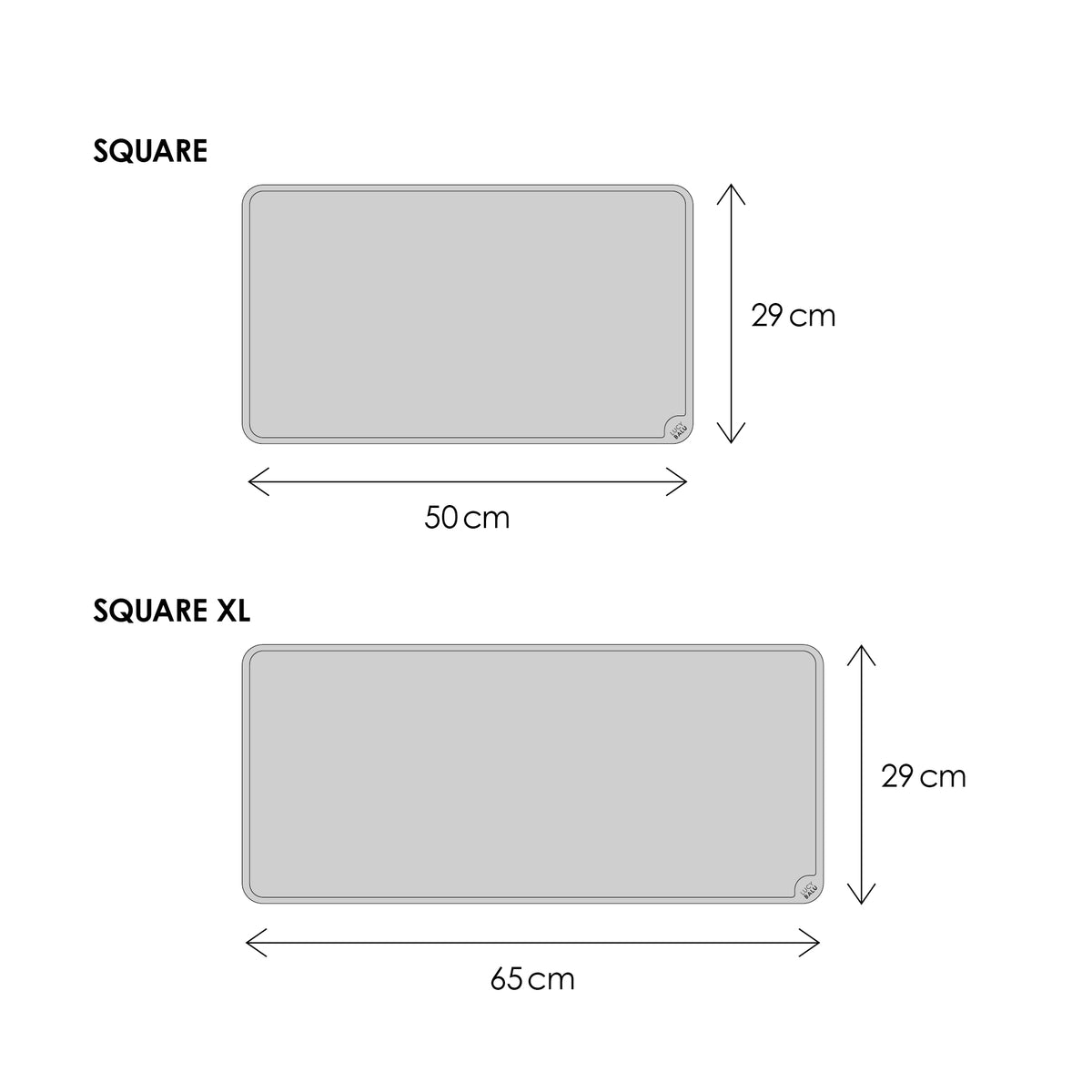 Dimensioni tappetino sottociotola SQUARE: SQUARE 50 x 29 cm, SQUARE XL 65 x 29 cm