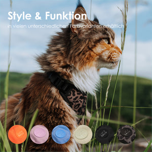 Pettorina per gatti EXPLORER: stile e funzionalità, disponibile in molte varianti di colore, un gatto Maine Coon indossa la pettorina stampa leopardo nel prato