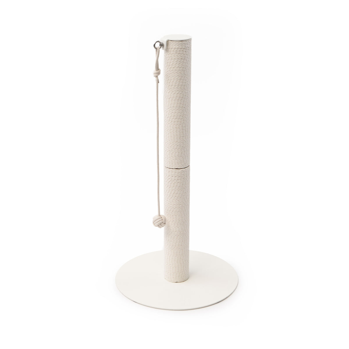Colonna tiragraffi PAPERPOLE in bianco – palo tiragraffi autoportante con corda di carta e pallina, foto prodotto.