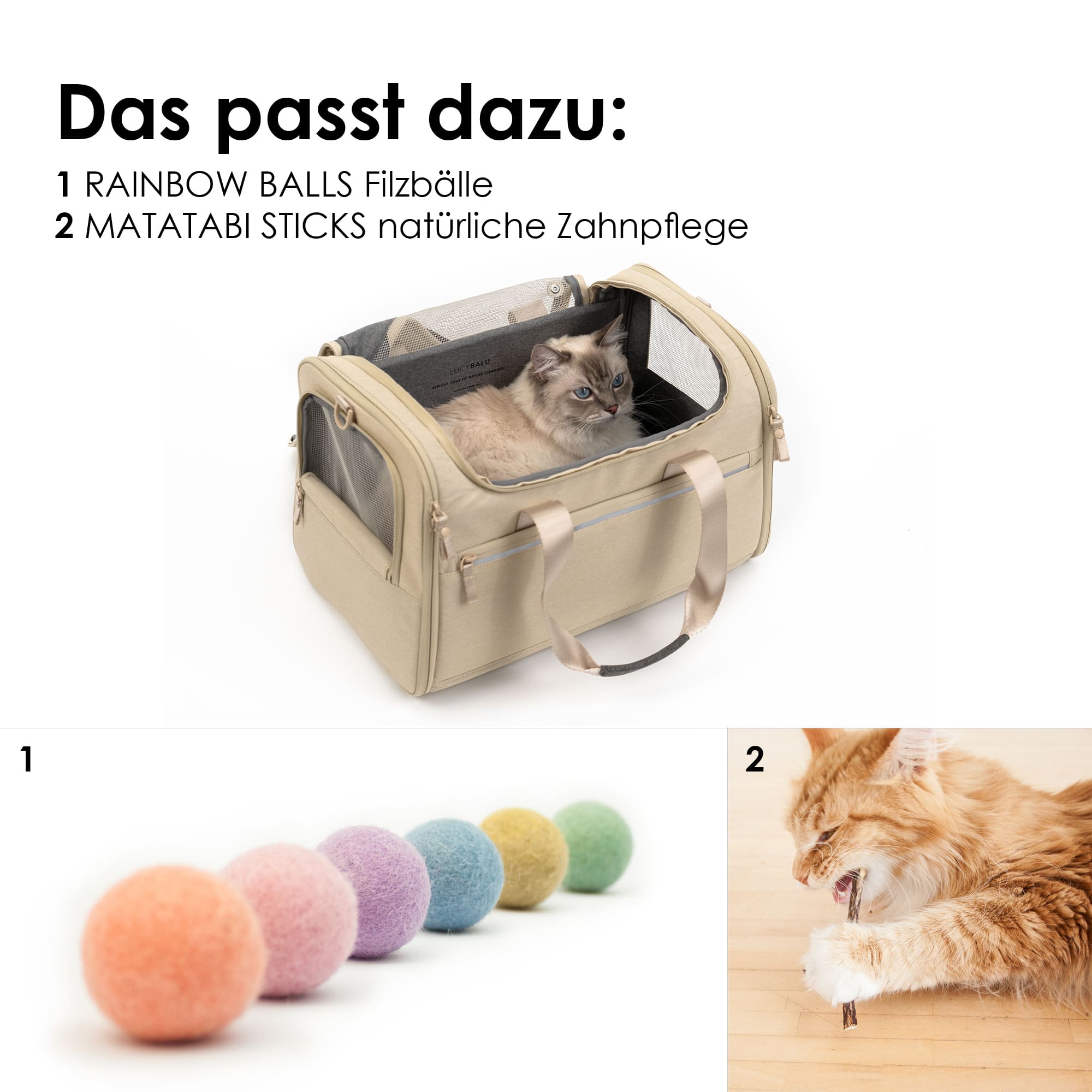 Borsa da trasporto CHECK-IN in sabbia – abbinati: palline in feltro RAINBOW BALLS e bastoncini MATATABI STICKS