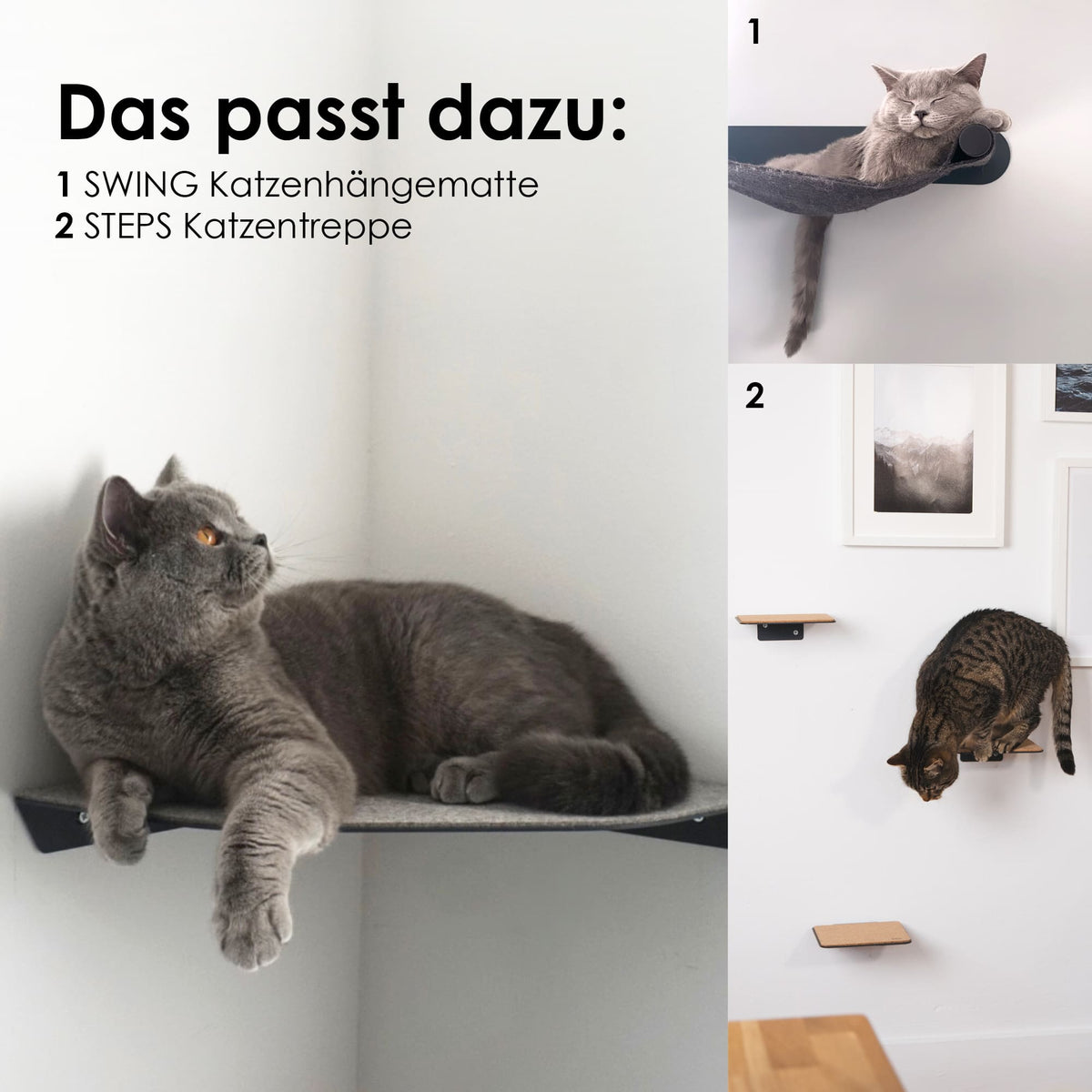 Assortis à l'étagère murale CORNER : hamac pour chat SWING et escalier pour chat STEPS