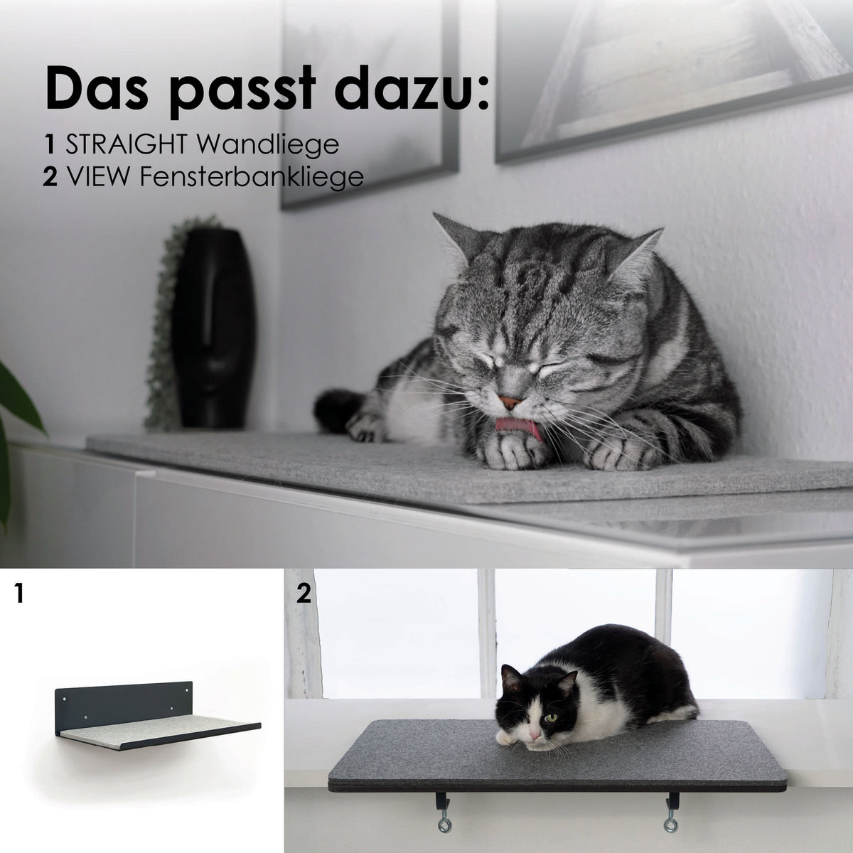 Passend zur FELTY Fensterbrettauflage: STRAIGHT Wandliege und VIEW Fensterbankliege