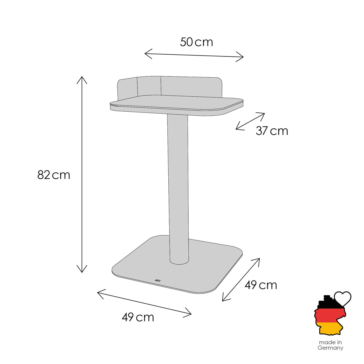 Dimensioni tiragraffi PLATEAU: 50 x 37 x 82 cm, base 49 x 49 cm, made in Germany