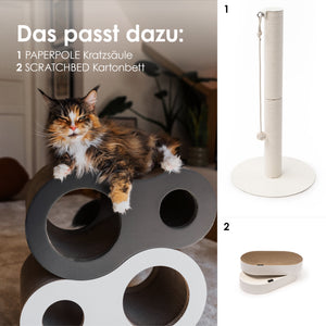 Passend zur PLAYGROUND Kratzwelt: PAPERPOLE Kratzsäule und SCRATCHBED Kartonbett