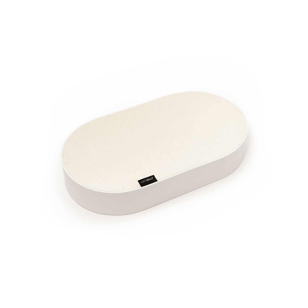 Lit à griffer SCRATCHBED en blanc, vue produit de la surface ovale en carton à griffer