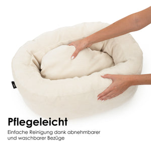 Cuccia per gatti DINGHY in bianco crema: facile da pulire grazie alle fodere removibili e lavabili