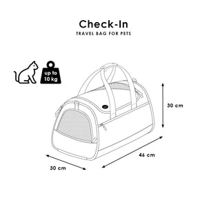 Maße der CHECK-IN Transporttasche: 46 x 30 x 30 cm, geeignet für Katzen bis 10 kg