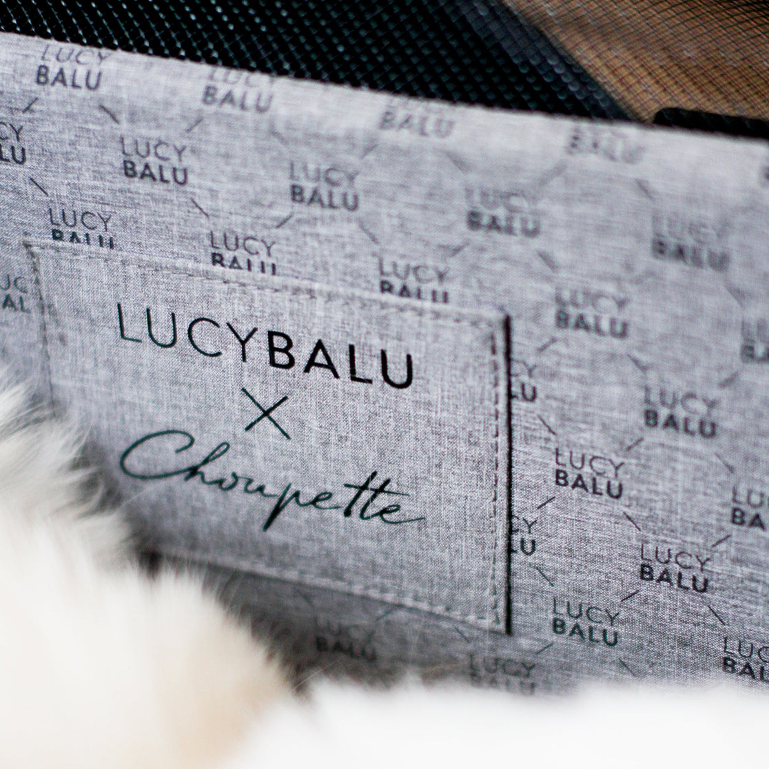 Innenfutter der CHECK-IN Transporttasche Choupette Edition mit LucyBalu Logo-Print und Choupette Label